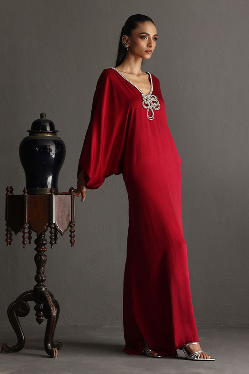 Deepak Perwani - Drs1137 - Charmeuse - Wine Red - 1 Piece