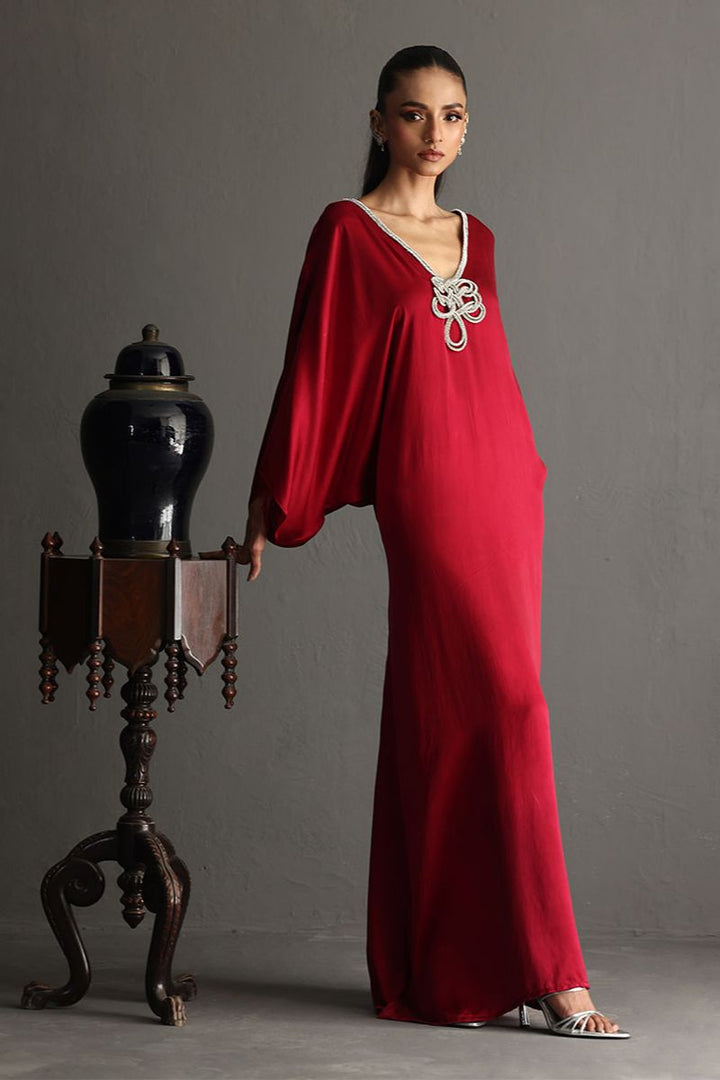 Deepak Perwani - Drs1137 - Charmeuse - Wine Red - 1 Piece