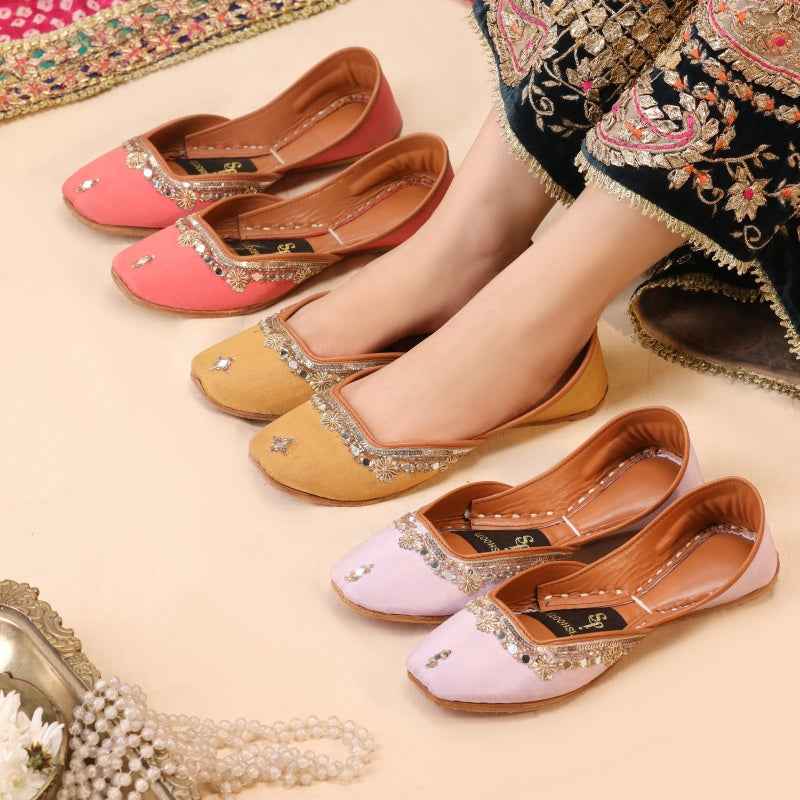 JootiShooti - Shamsa Mirror Marigold Yellow Khussa For Women