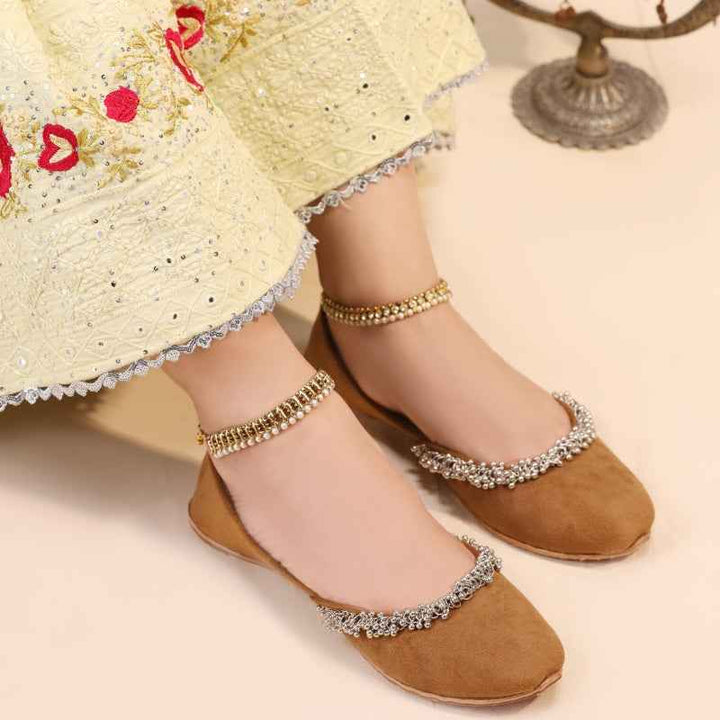 JootiShooti - Beaded Halo Camel Brown Khussa For Women