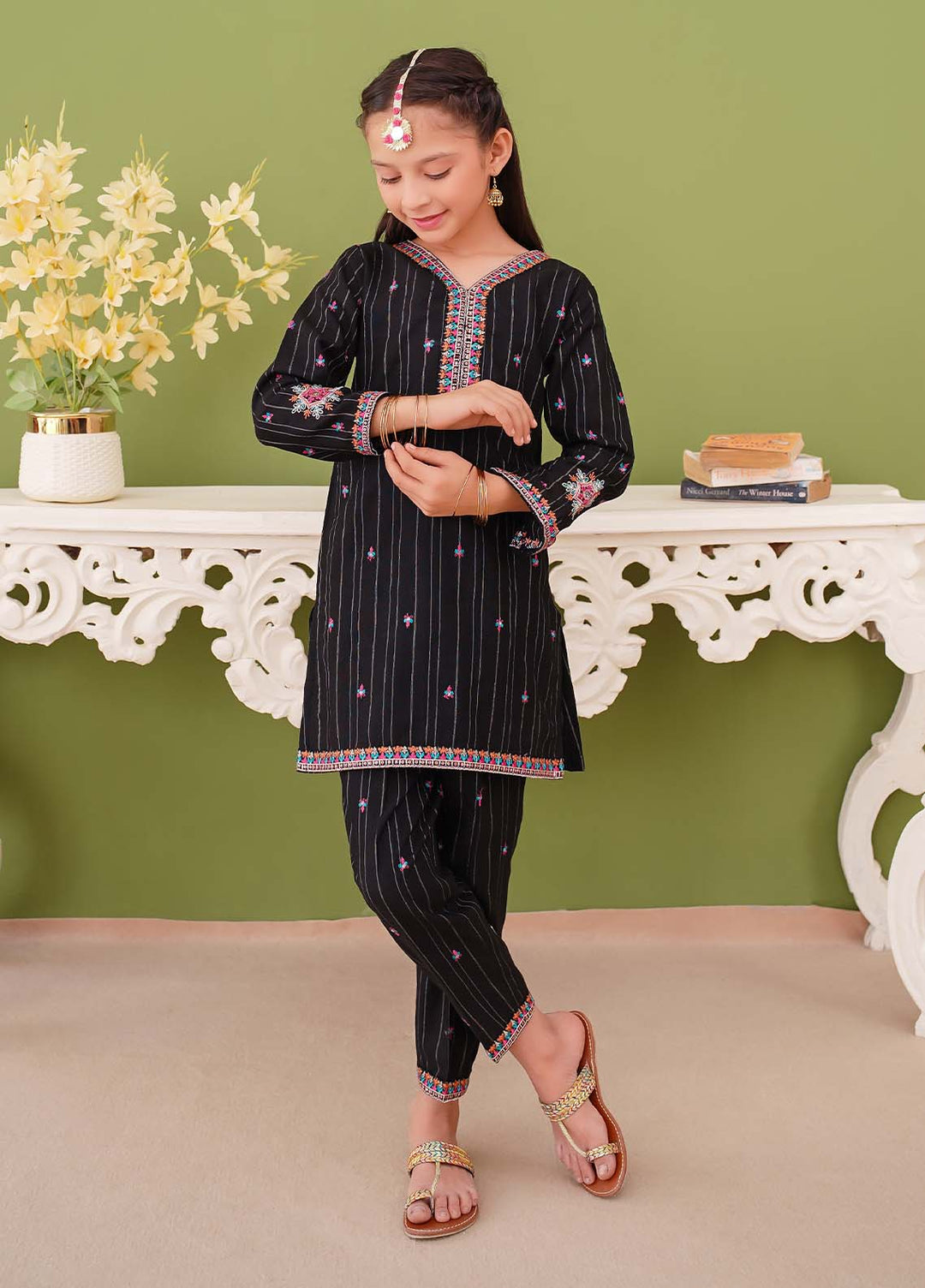 Modest - Embroidered Black Khaddar Suit For Girl - 3 Piece