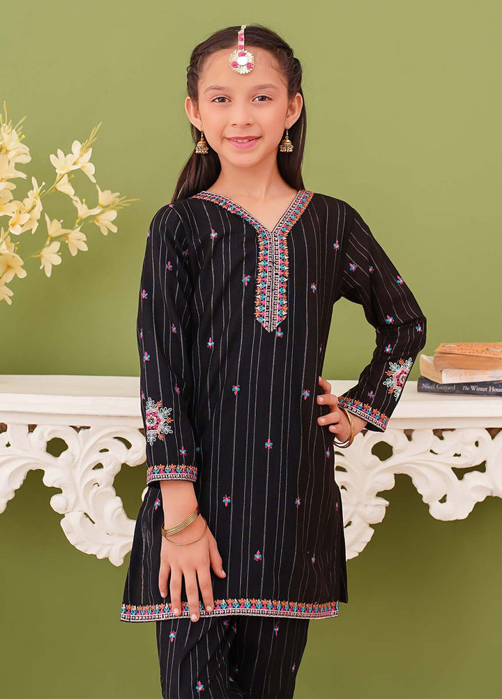 Modest - Embroidered Black Khaddar Suit For Girl - 3 Piece