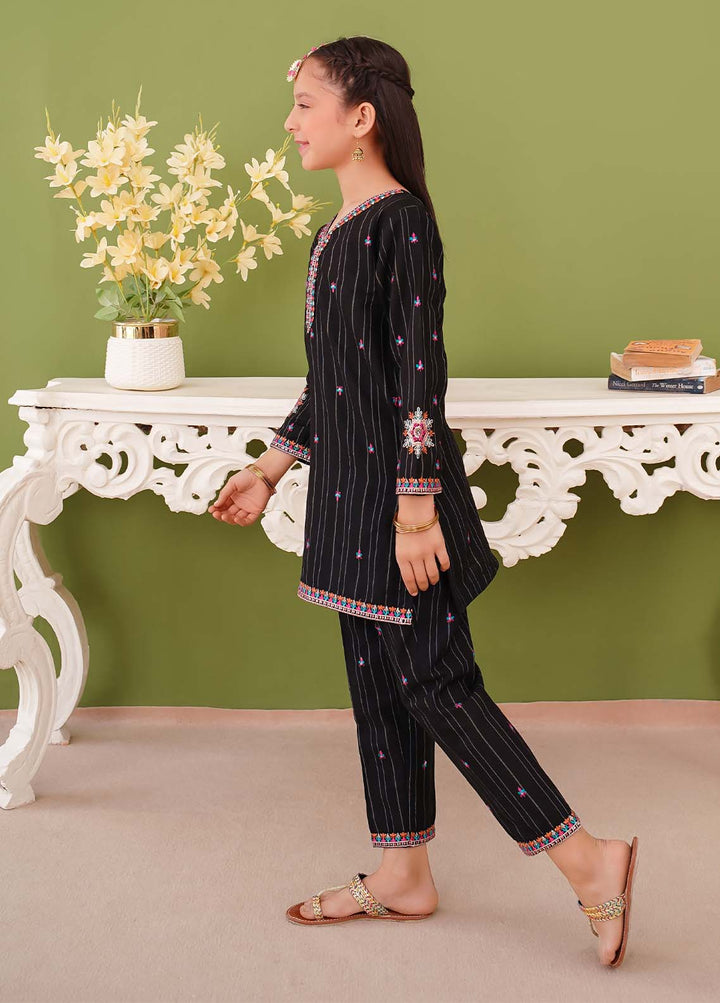 Modest - Embroidered Black Khaddar Suit For Girl - 3 Piece