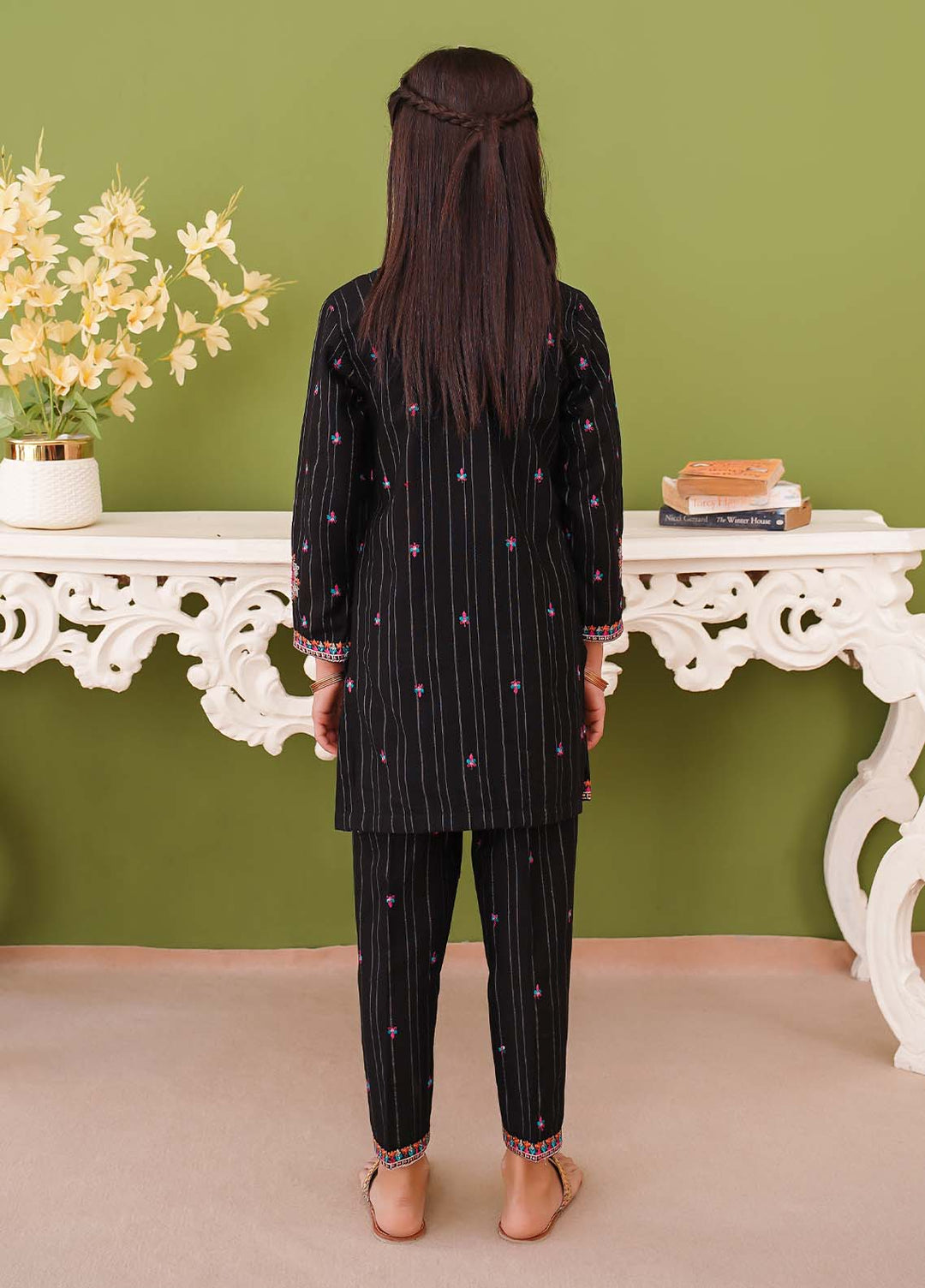 Modest - Embroidered Black Khaddar Suit For Girl - 3 Piece