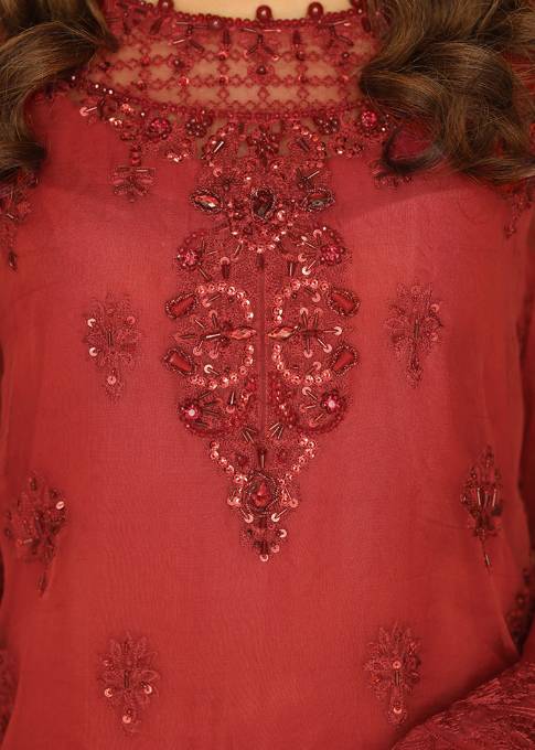 Laleen Sharbati 3 Piece Suit Red