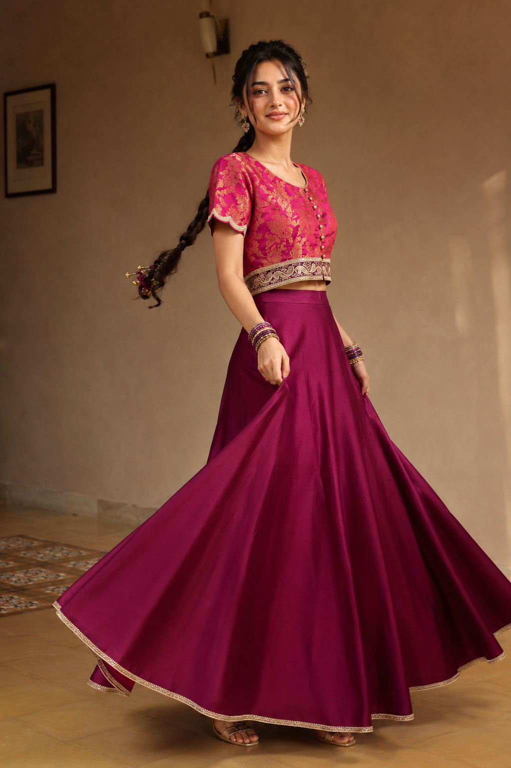 Gulabo Gulnaar Lehnga choli Fuscia 2 Piece
