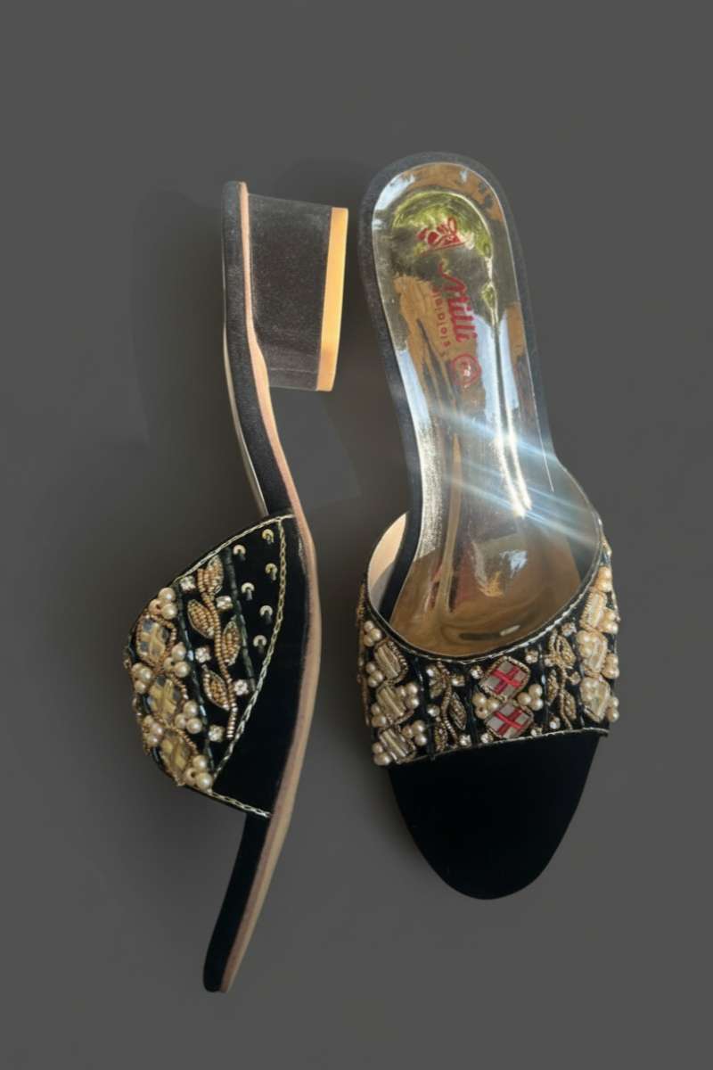 Milli Shoes - Formal Embroidered Block Heels For Women - Black