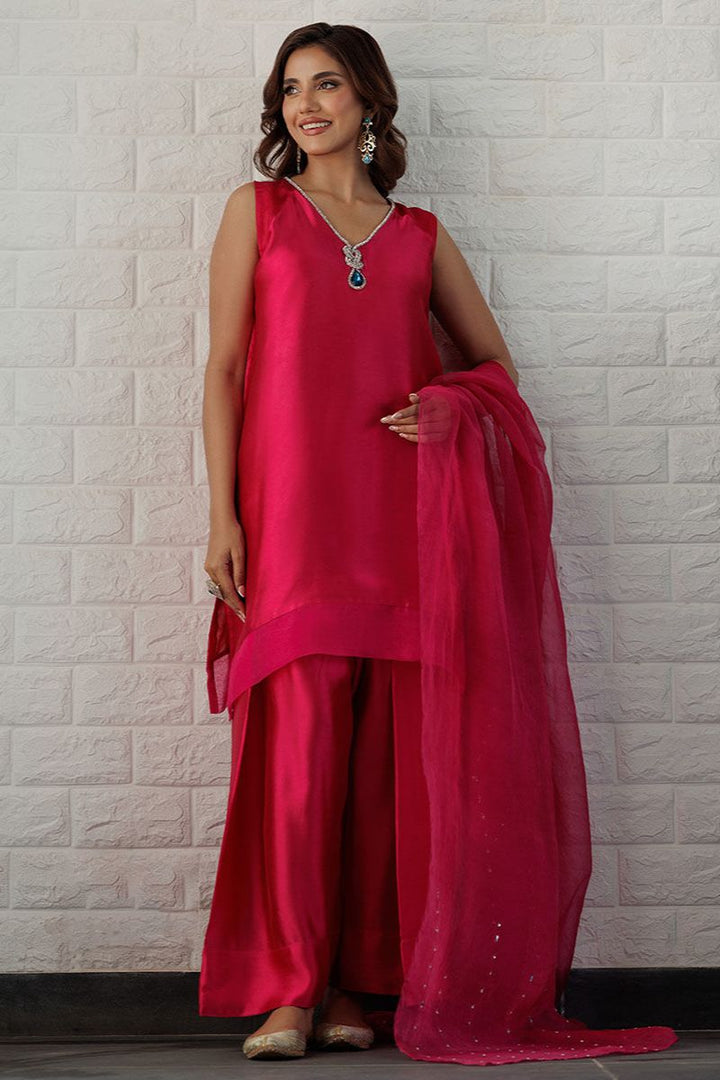 Deepak Perwani - Fuchsia Love - Sheesha Silk - Fuchsia Pink - 2 Piece