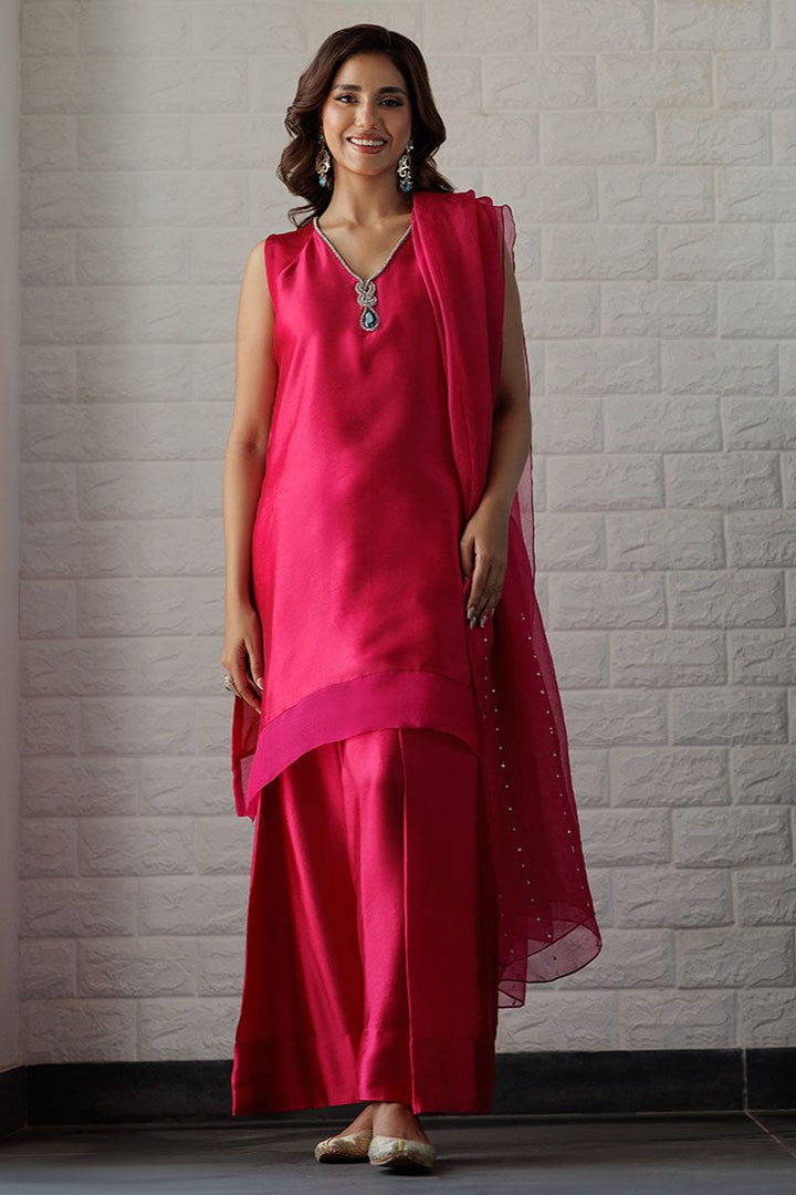 Deepak Perwani - Fuchsia Love - Sheesha Silk - Fuchsia Pink - 2 Piece