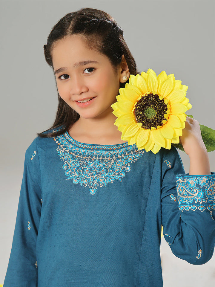 Oaks - Embroidered Pret Shirt Trouser Dobby Blue  - 2 Piece