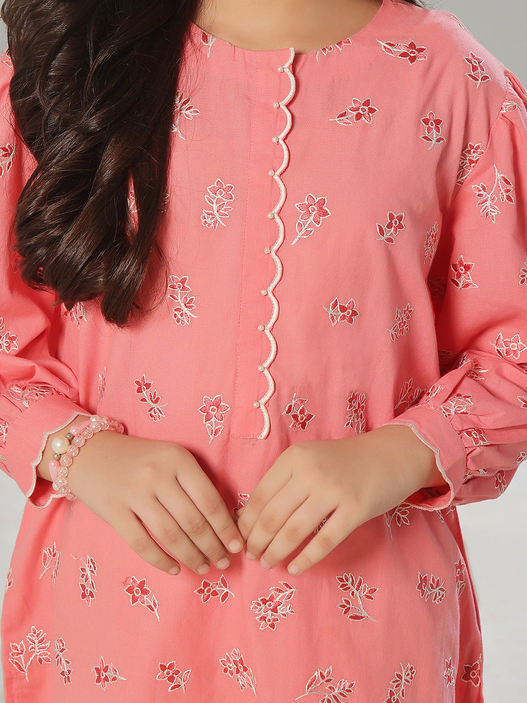 Oaks - Embroidered Pret Shirt Trouser Dobby Light Pink  - 2 Piece