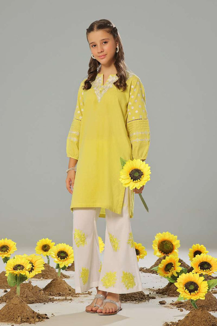 Oaks - Embroidered Pret Shirt Trouser Dobby Yellow  - 2 Piece