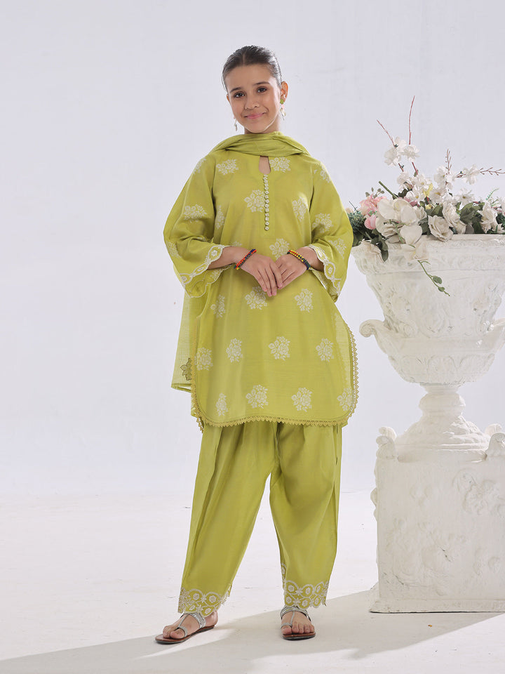 Oaks - Embroidered Suit Pret Cotton Silk Jacquard Lemon  - 3 Piece