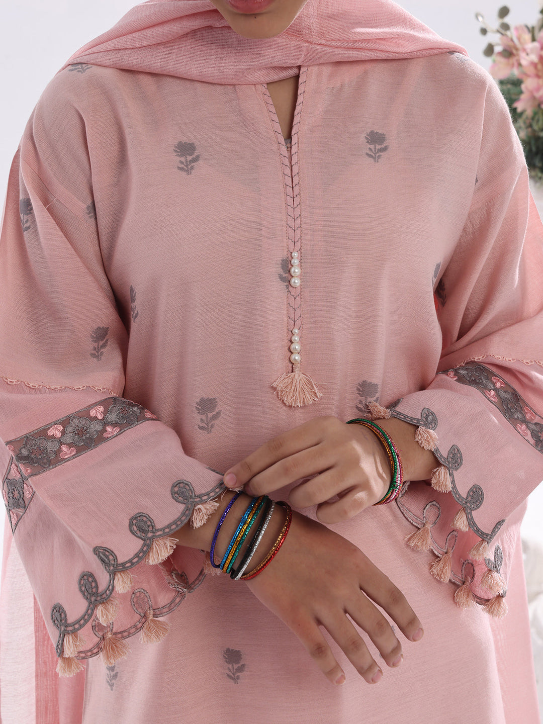 Oaks - Embroidered Suit Pret Cotton Silk Jacquard Pink  - 3 Piece