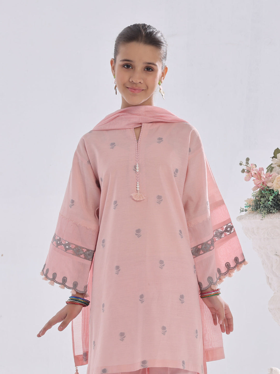 Oaks - Embroidered Suit Pret Cotton Silk Jacquard Pink  - 3 Piece
