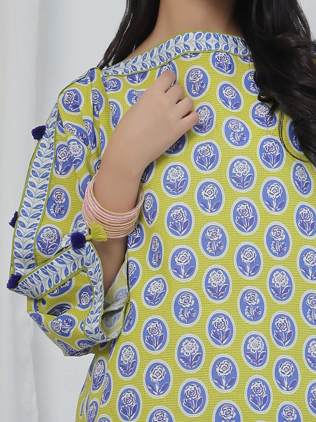 Oaks - Printed Lawn Suit For Girl - Green&Blue - 2 Piece