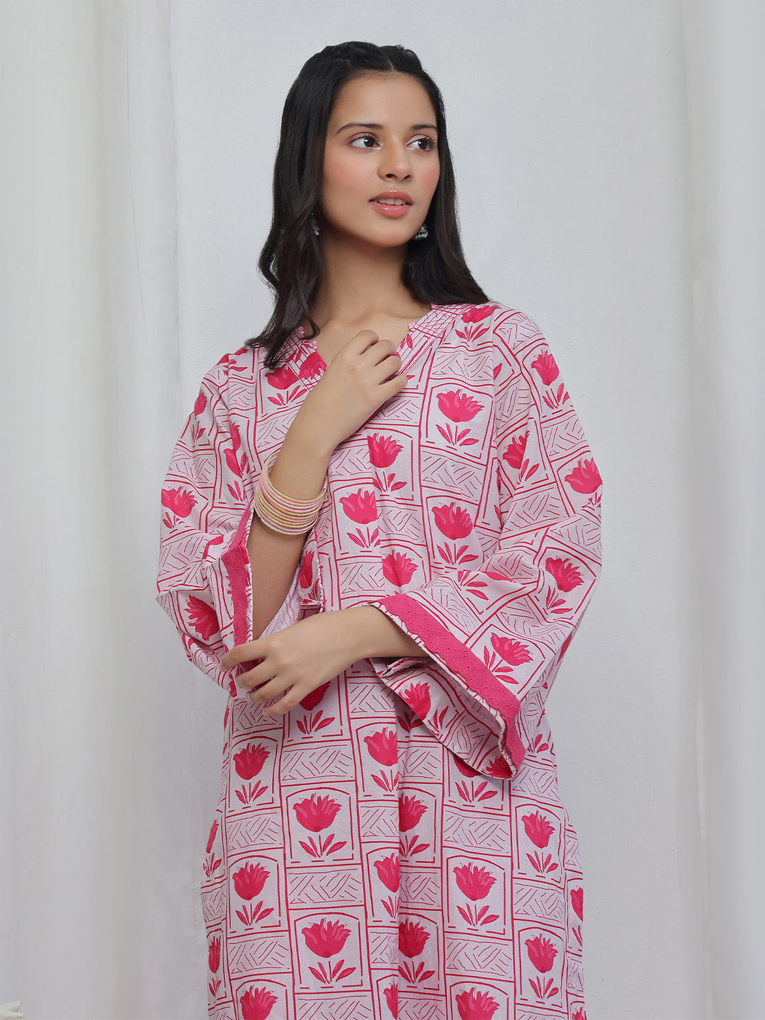 Oaks - Printed Lawn Suit For Girl - Pink - 2 Piece