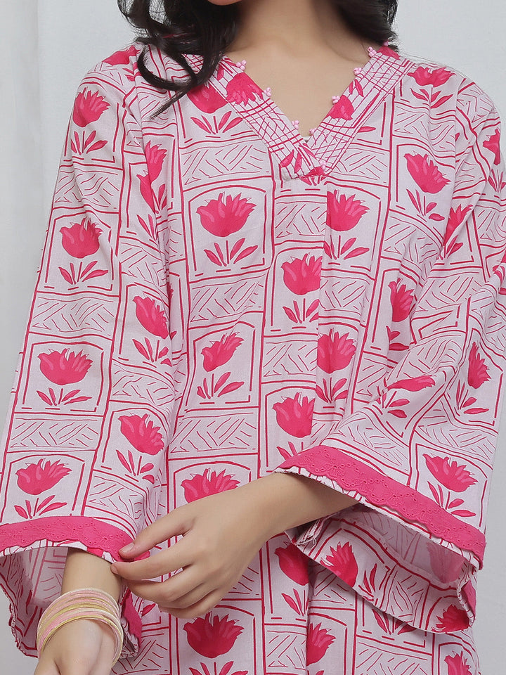 Oaks - Printed Lawn Suit For Girl - Pink - 2 Piece