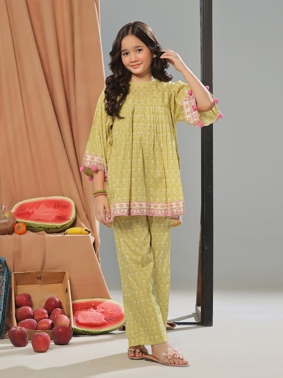 Oaks - Printed Pret Shirt Trouser Cambric Mehandi  - 2 Piece