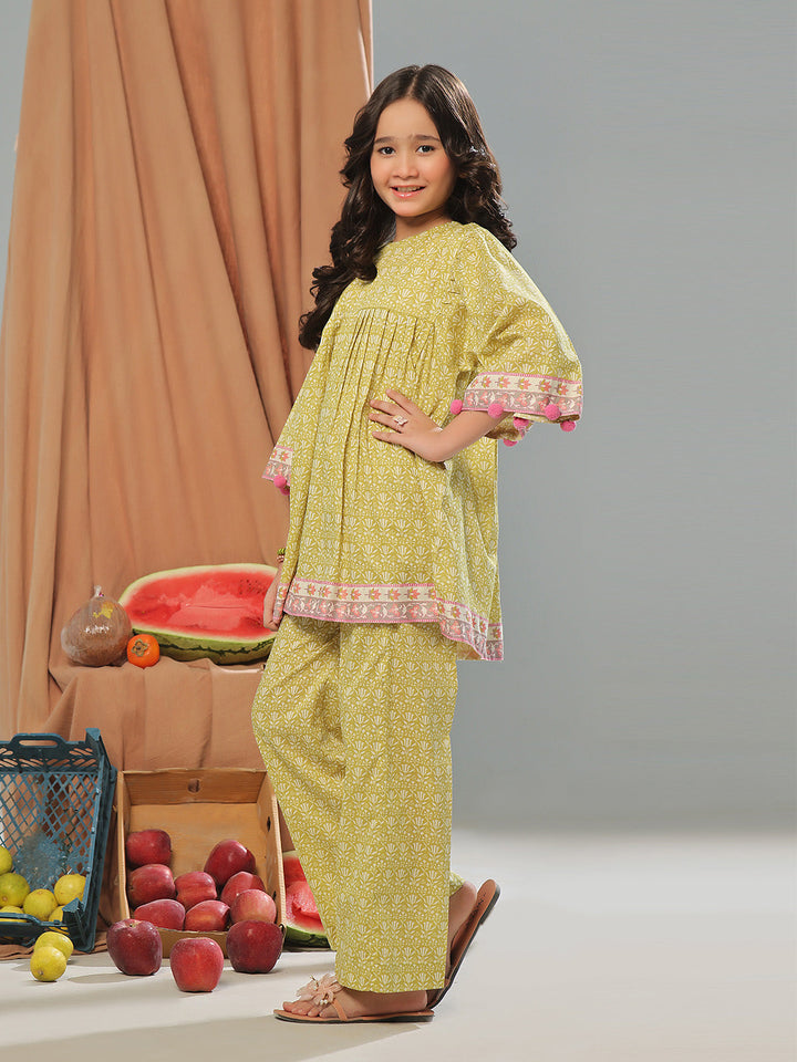 Oaks - Printed Pret Shirt Trouser Cambric Mehandi  - 2 Piece
