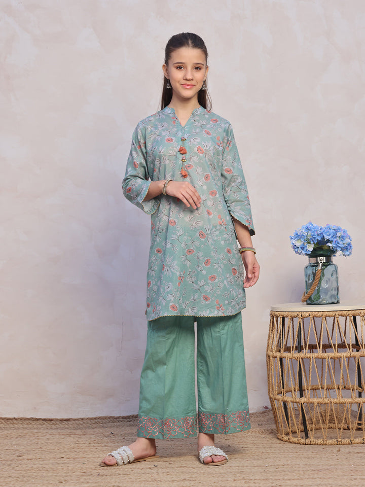 Oaks - Embroidered Pret Shirt & Trouser Masoori Lawn Green  - 2 Piece