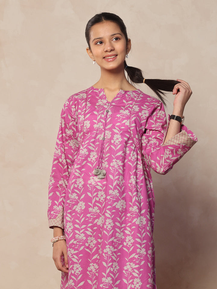 Oaks - Printed Pret Shirt & Trouser Lawn Magenta  - 2 Piece