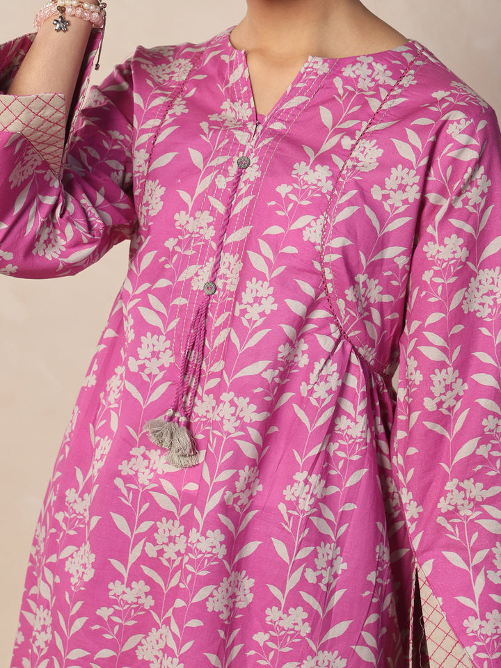 Oaks - Printed Pret Shirt & Trouser Lawn Magenta  - 2 Piece