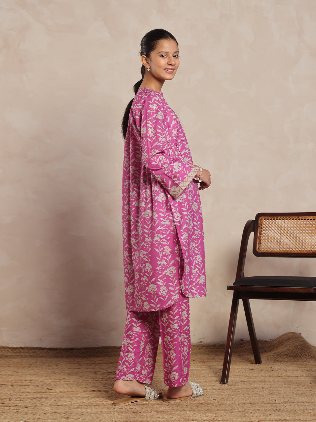 Oaks - Printed Pret Shirt & Trouser Lawn Magenta  - 2 Piece