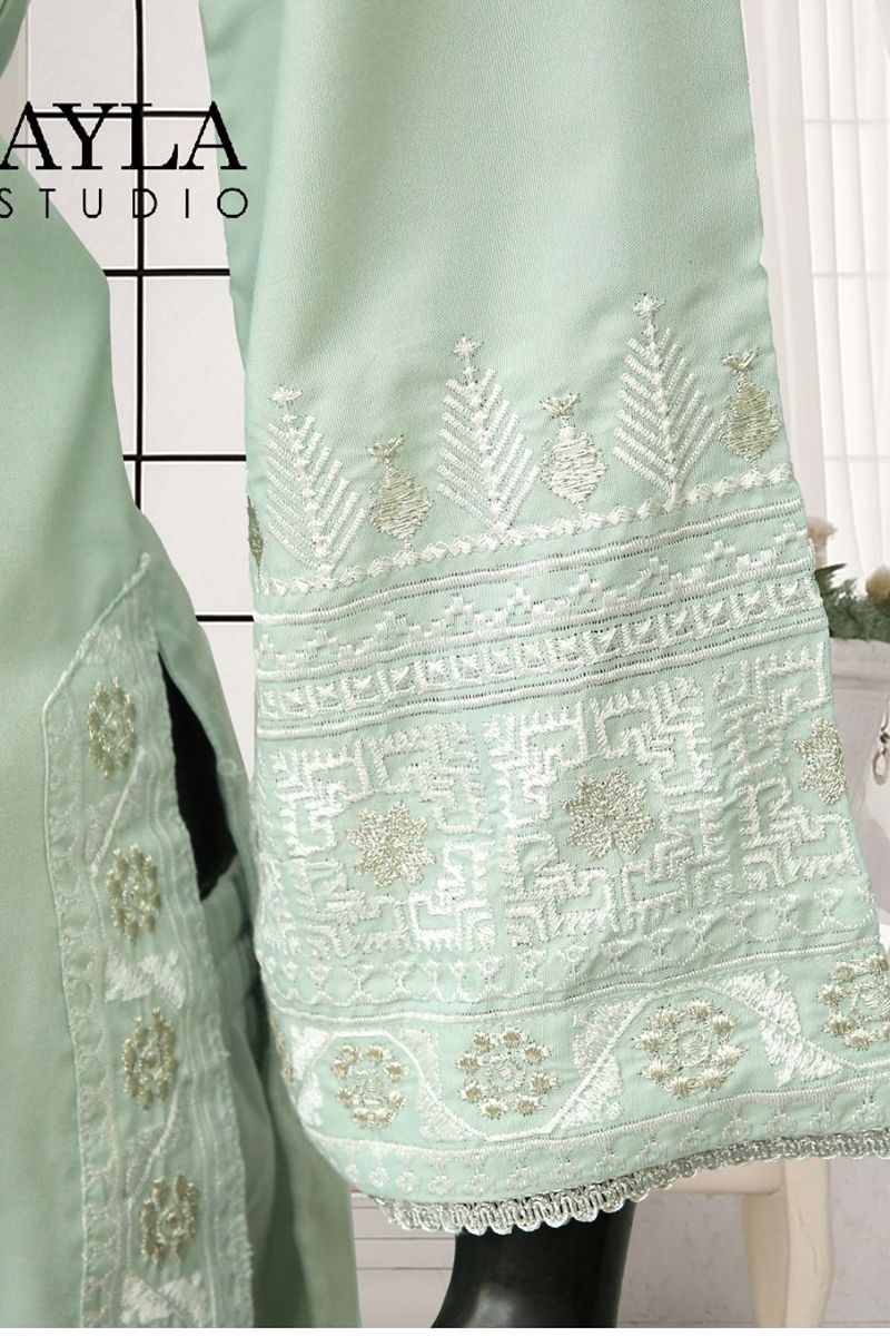 Ayla Studio - 2-Piece Solid Embroidered Dress - Hareem - PASTEL GREEN - Wash & Wear
