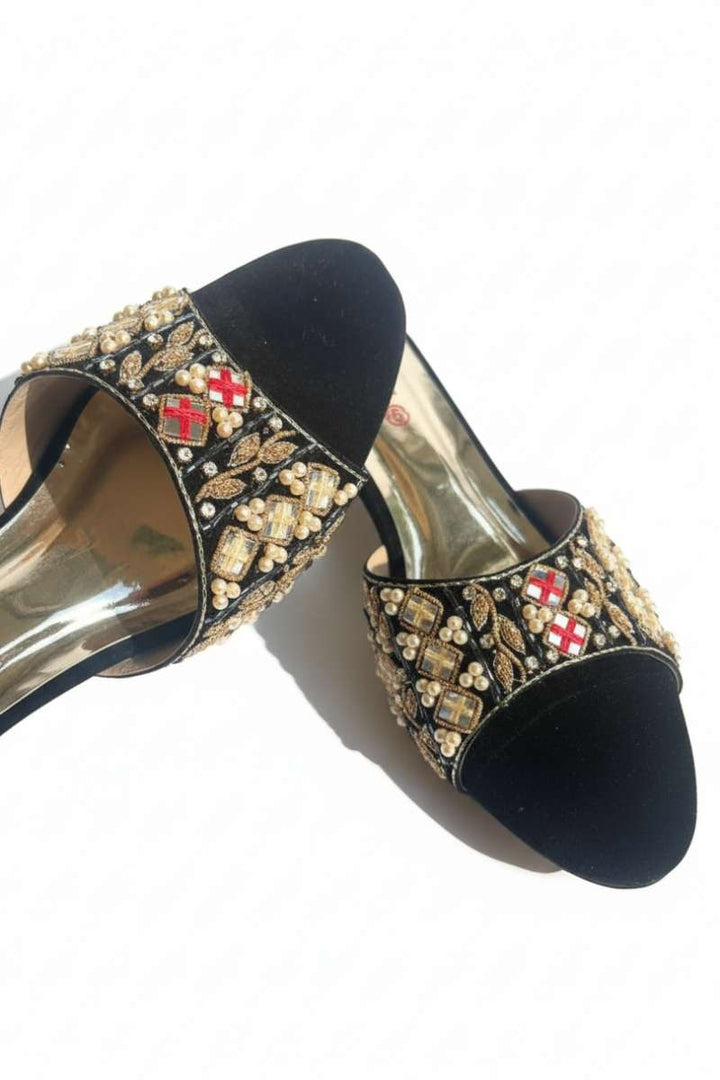 Milli Shoes - Formal Embroidered Block Heels For Women - Black