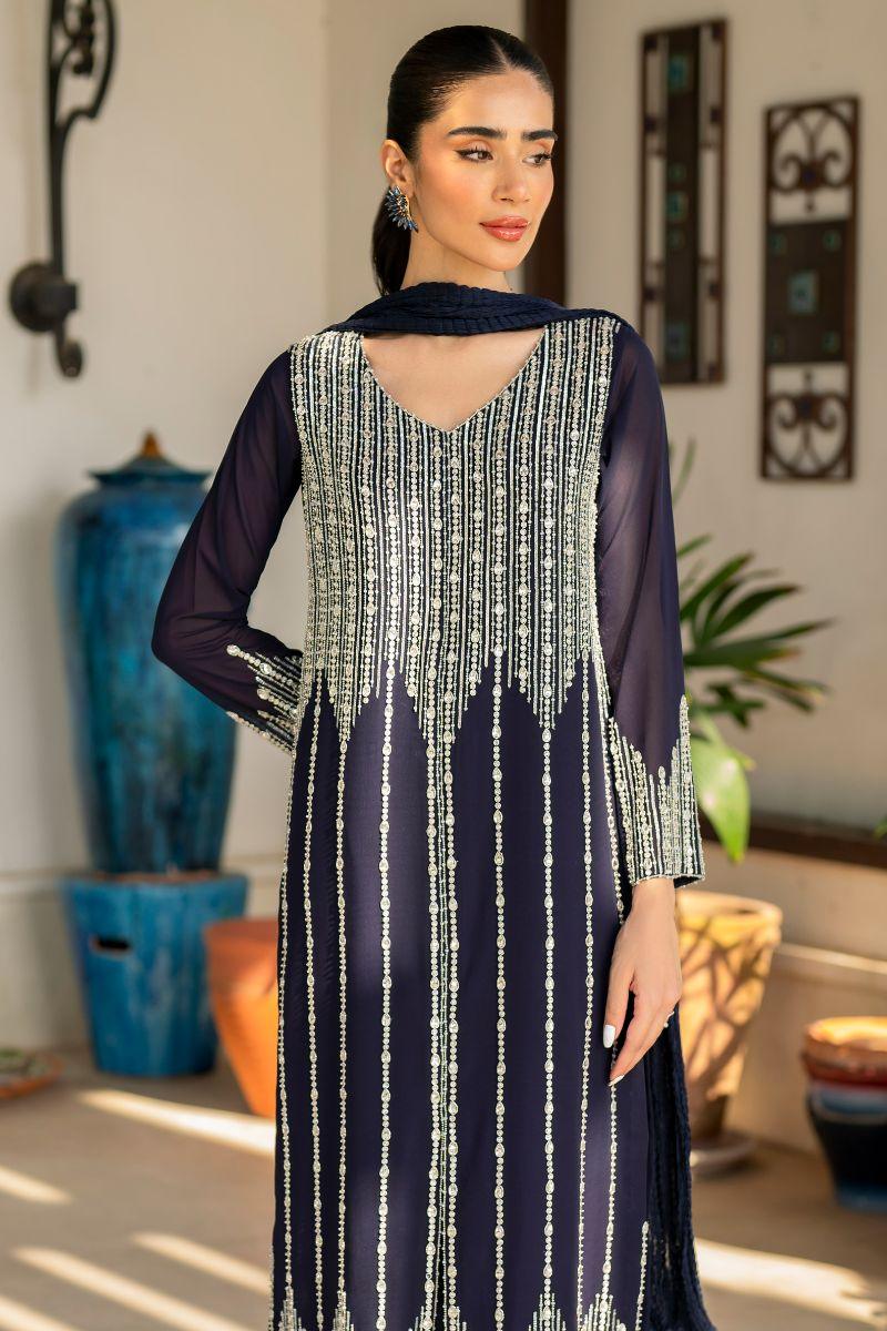 hina khawaja in Natasha Kamal - Britt - navy - Georgette lined with crepe de chin - 3 Piece