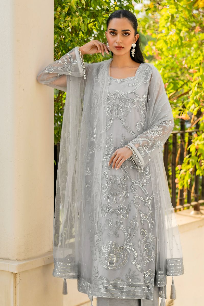 hina khawaja in Natasha Kamal - Ellie - grey sequins - Net lined with crepe de chin - 3 Piece