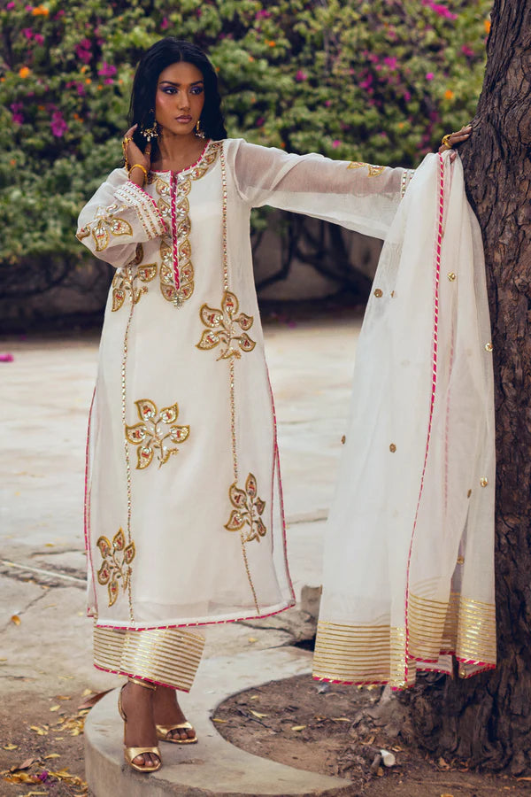 Sanam Chaudhri - Irha Cotton Net Suit For Women - White - 3 Piece