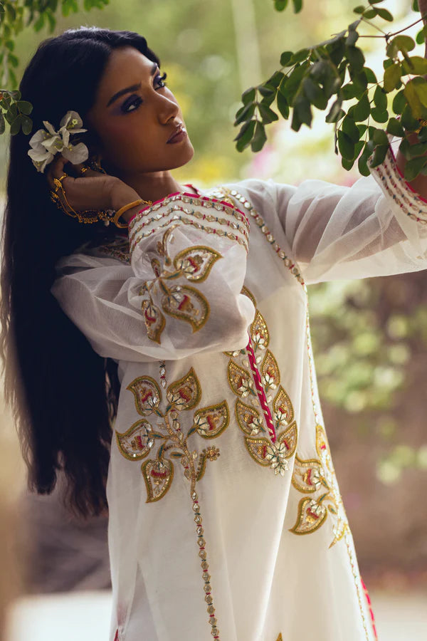 Sanam Chaudhri - Irha Cotton Net Suit For Women - White - 3 Piece