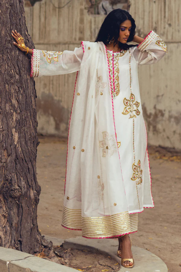 Sanam Chaudhri - Irha Cotton Net Suit For Women - White - 3 Piece