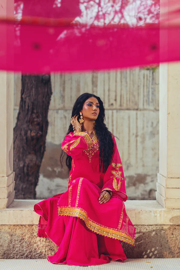 Sanam Chaudhri - Kolo Cotton Net Suit For Women - Melon - 3 Piece