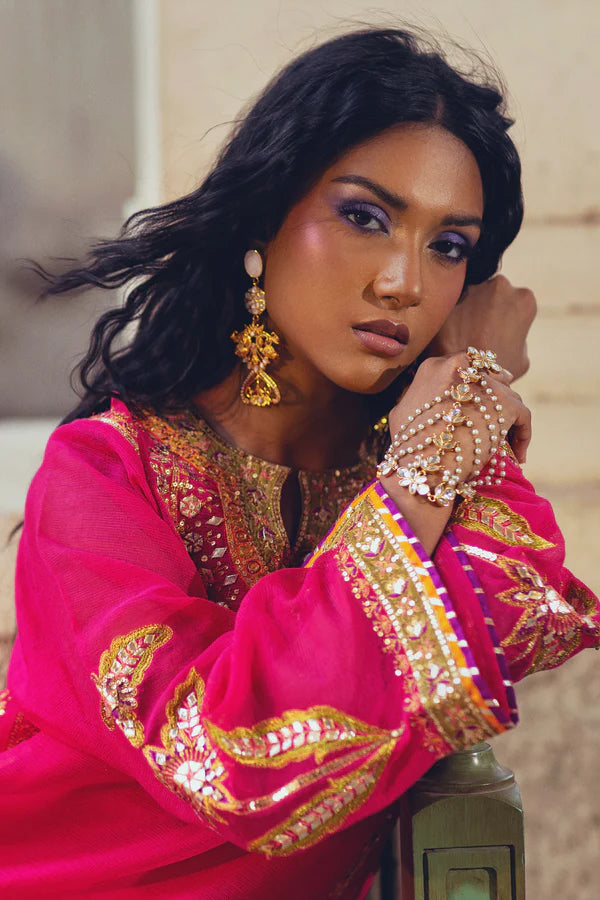 Sanam Chaudhri - Kolo Cotton Net Suit For Women - Melon - 3 Piece