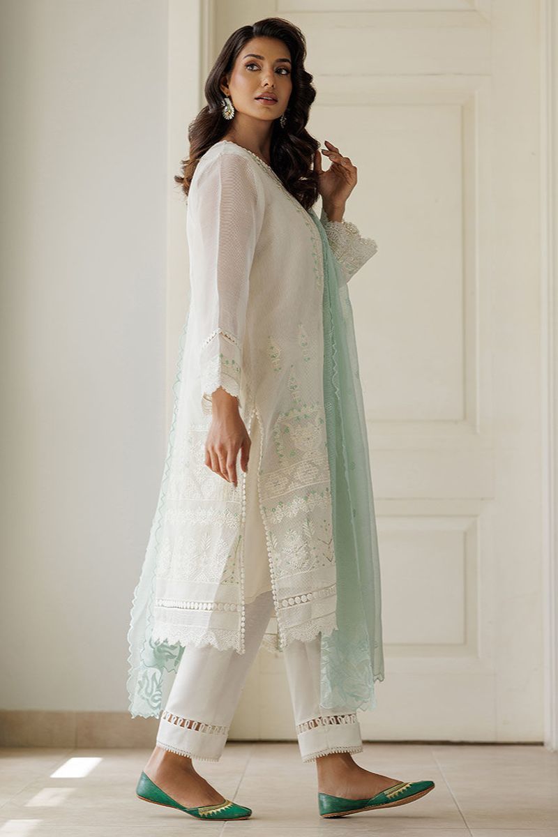 Deepak Perwani - Lilla 1 - Cotton Net - White - 3 Piece