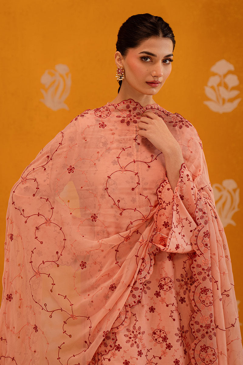 Cross Stitch - Peach Sorbet Chikankari Lawn Unstitch Suit For Women - 3 Piece
