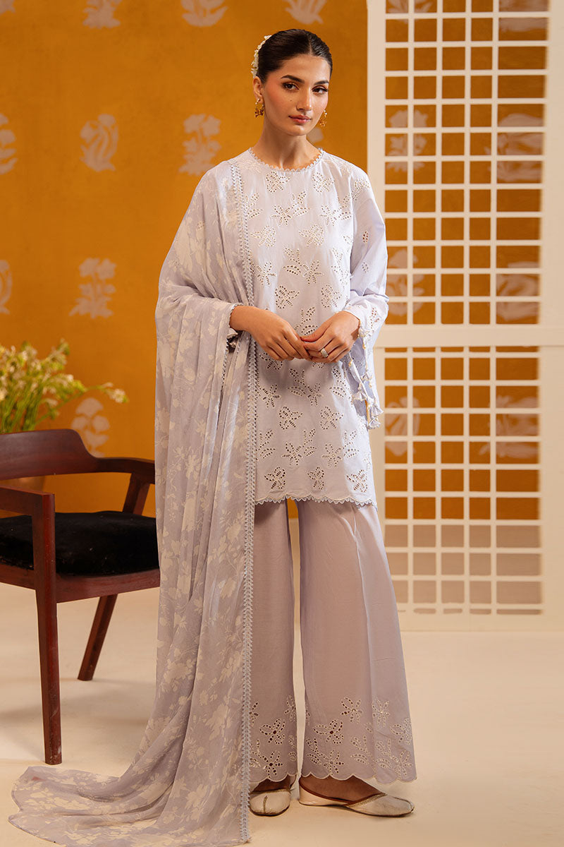 Cross Stitch - Lavender Ash Chikankari Lawn Unstitch Suit For Women - 3 Piece