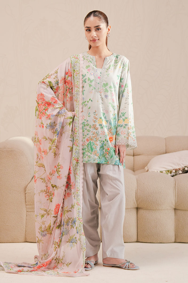 Cross Stitch - Minty Glow Digital Print Lawn Unstitch Suit For Women - 3 Piece