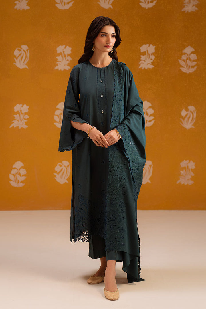 Cross Stitch - Deep Teal Chikankari Lawn Unstitch Suit For Women - 3 Piece