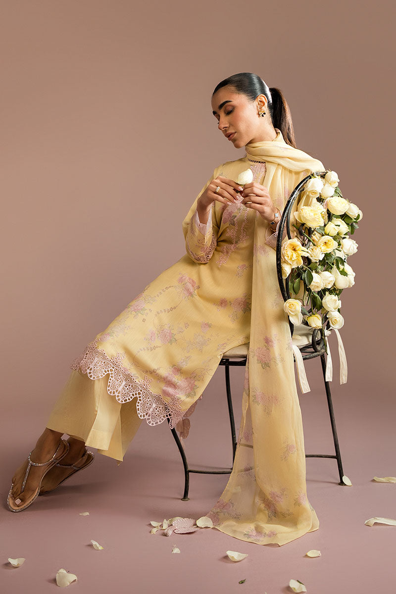 Cross Stitch - Sunset Garden Silk Suit For Women - Yellow - 2 Piece - Studio by TCS