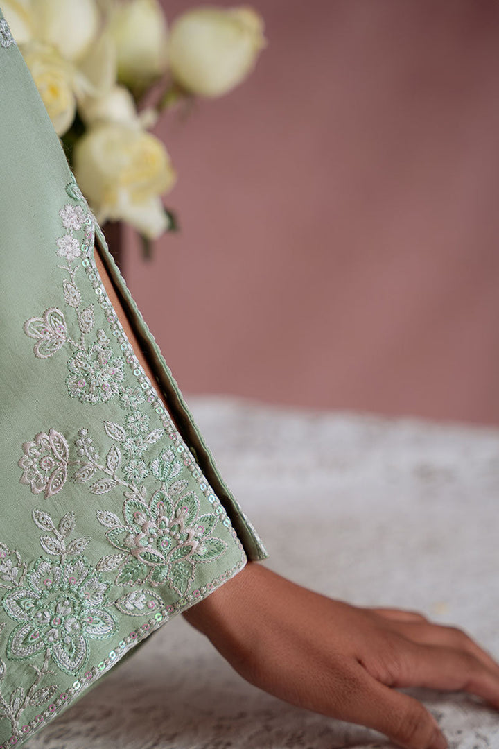 Cross Stitch - Green Reverie Raw Silk Suit For Women - Green - 2 Piece