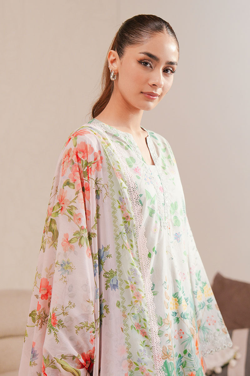 Cross Stitch - Minty Glow Digital Print Lawn Unstitch Suit For Women - 3 Piece