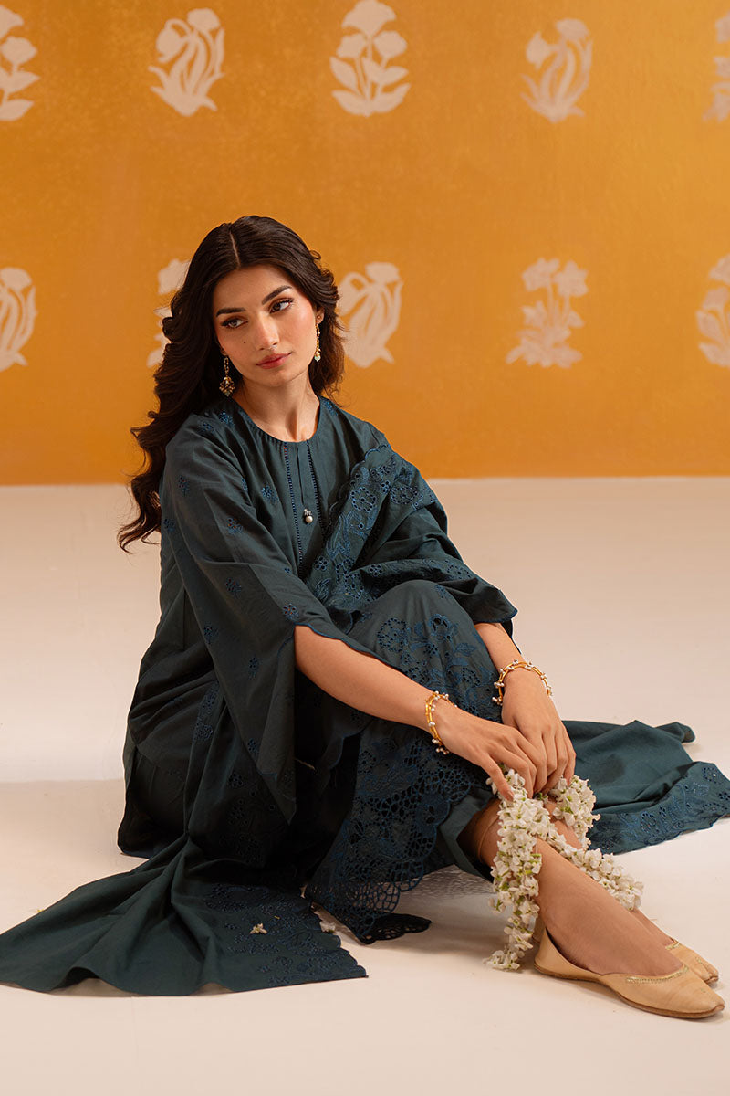 Cross Stitch - Deep Teal Chikankari Lawn Unstitch Suit For Women - 3 Piece