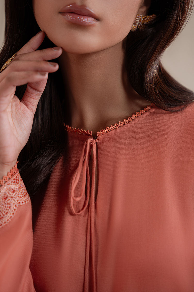Cross Stitch - Caramel Glow Dyed Lawn Shirt For Women - Orange - 1 Piece