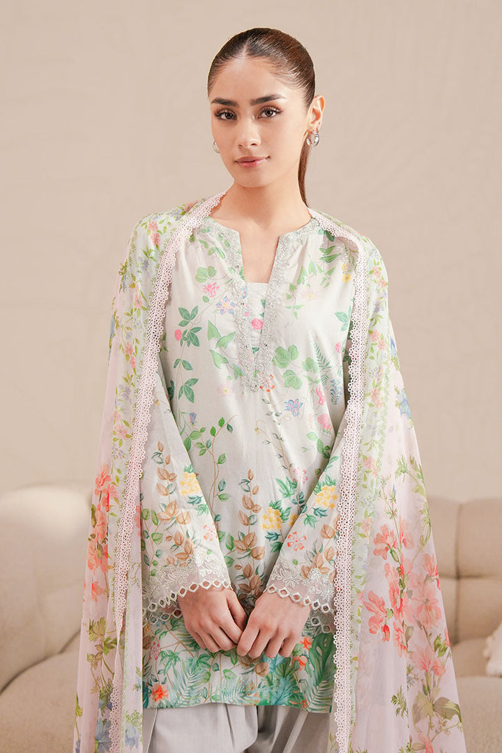 Cross Stitch - Minty Glow Digital Print Lawn Unstitch Suit For Women - 3 Piece