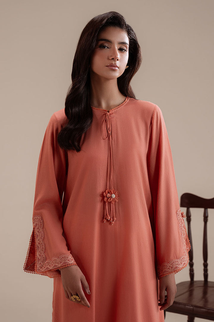 Cross Stitch - Caramel Glow Dyed Lawn Shirt For Women - Orange - 1 Piece