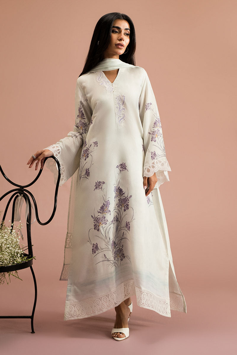 Cross Stitch - Violet Vista Silk Suit For Women - White - 2 Piece - Studio by TCS